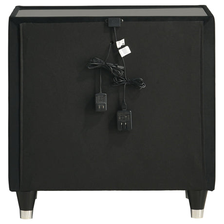 Ravenne Black 2-drawer Velvet Upholstered LED Nightstand with USB from Coaster - Luna Furniture