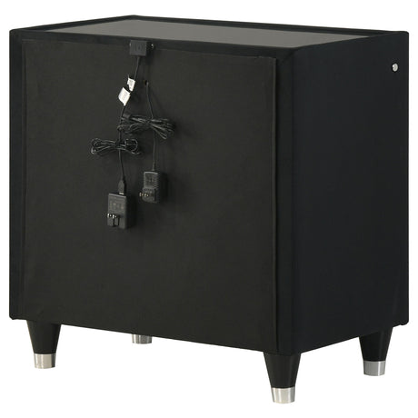 Ravenne Black 2-drawer Velvet Upholstered LED Nightstand with USB from Coaster - Luna Furniture