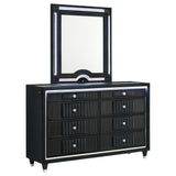 Ravenne Black dresser and mirror set, LED trim lighting, front view