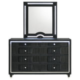 Ravenne Black dresser and mirror set, six drawers, straight front view