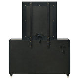 Ravenne Black dresser and mirror set back view, support braces and hardware