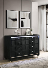 Ravenne Black 6-drawer Velvet Upholstered LED Dresser Cabinet from Coaster - Luna Furniture