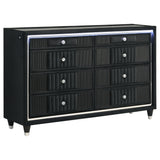 Ravenne Black 6-drawer Velvet Upholstered LED Dresser Cabinet from Coaster - Luna Furniture