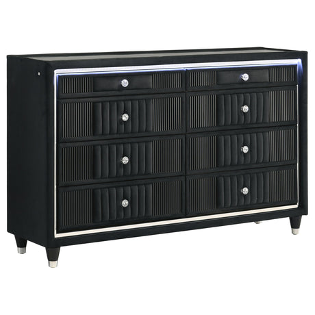 Ravenne Black 6-drawer Velvet Upholstered LED Dresser Cabinet from Coaster - Luna Furniture