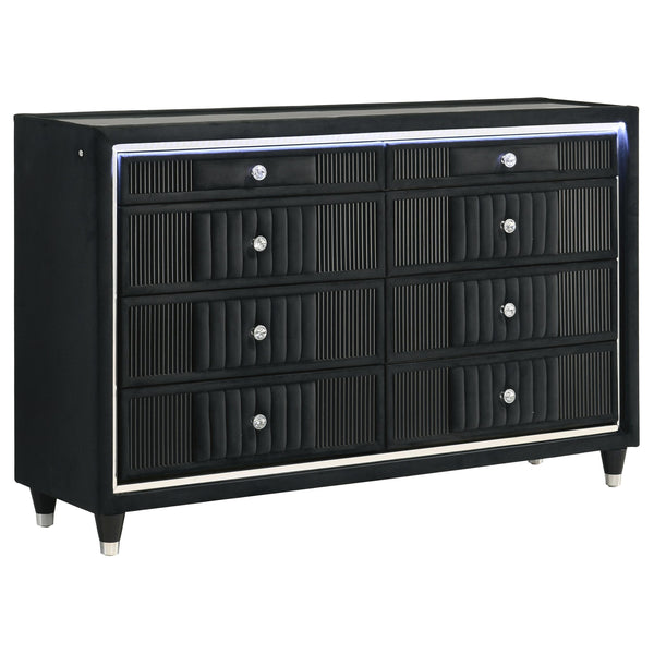 Ravenne Black 6-drawer Velvet Upholstered LED Dresser Cabinet