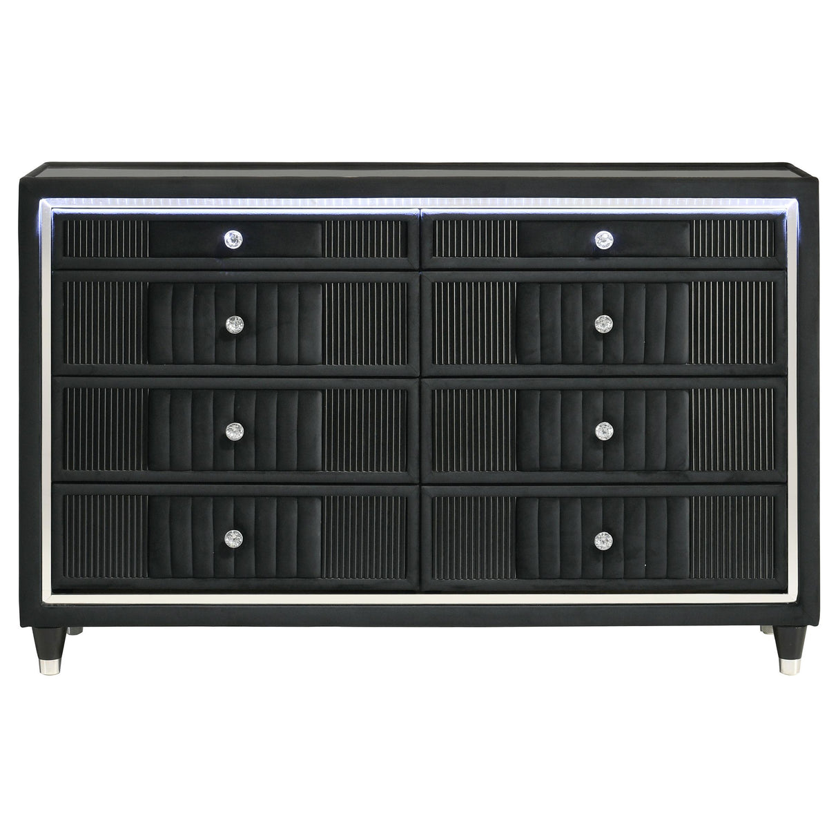 Ravenne Black 6-drawer Velvet Upholstered LED Dresser Cabinet from Coaster - Luna Furniture