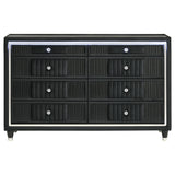 Ravenne Black 6-drawer Velvet Upholstered LED Dresser Cabinet from Coaster - Luna Furniture