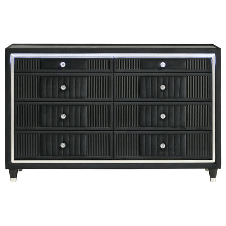 Ravenne Black 6-drawer Velvet Upholstered LED Dresser Cabinet from Coaster - Luna Furniture