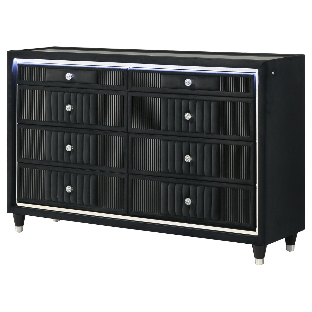 Ravenne Black 6-drawer Velvet Upholstered LED Dresser Cabinet from Coaster - Luna Furniture