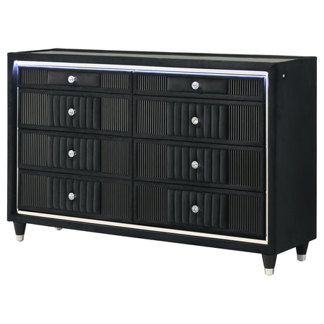 Ravenne Black 6-drawer Velvet Upholstered LED Dresser Cabinet from Coaster - Luna Furniture