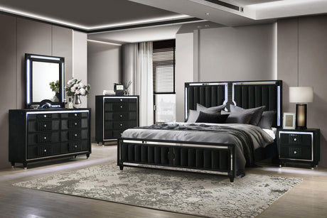 Ravenne Black 6-drawer Velvet Upholstered LED Dresser Cabinet from Coaster - Luna Furniture