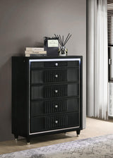 Ravenne Black 5-drawer Velvet Upholstered LED Chest of Drawers from Coaster - Luna Furniture