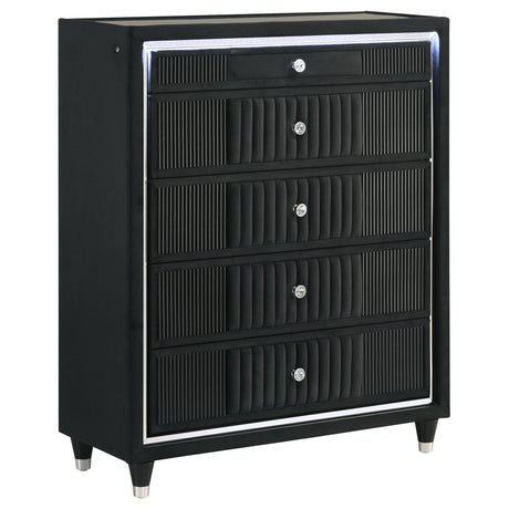 Ravenne Black 5-drawer Velvet Upholstered LED Chest of Drawers from Coaster - Luna Furniture