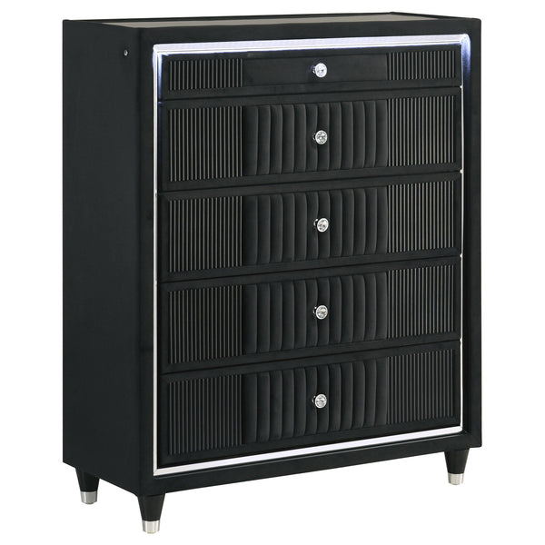 Ravenne Black 5-drawer Velvet Upholstered LED Chest of Drawers