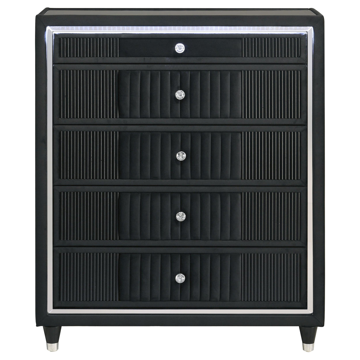 Ravenne Black 5-drawer Velvet Upholstered LED Chest of Drawers from Coaster - Luna Furniture