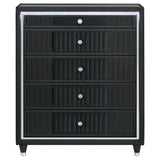 Ravenne Black 5-drawer Velvet Upholstered LED Chest of Drawers from Coaster - Luna Furniture