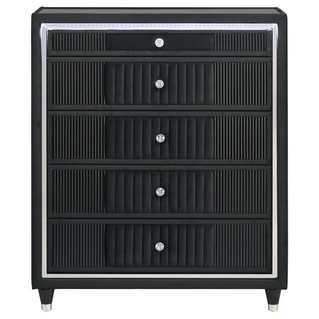 Ravenne Black 5-drawer Velvet Upholstered LED Chest of Drawers from Coaster - Luna Furniture