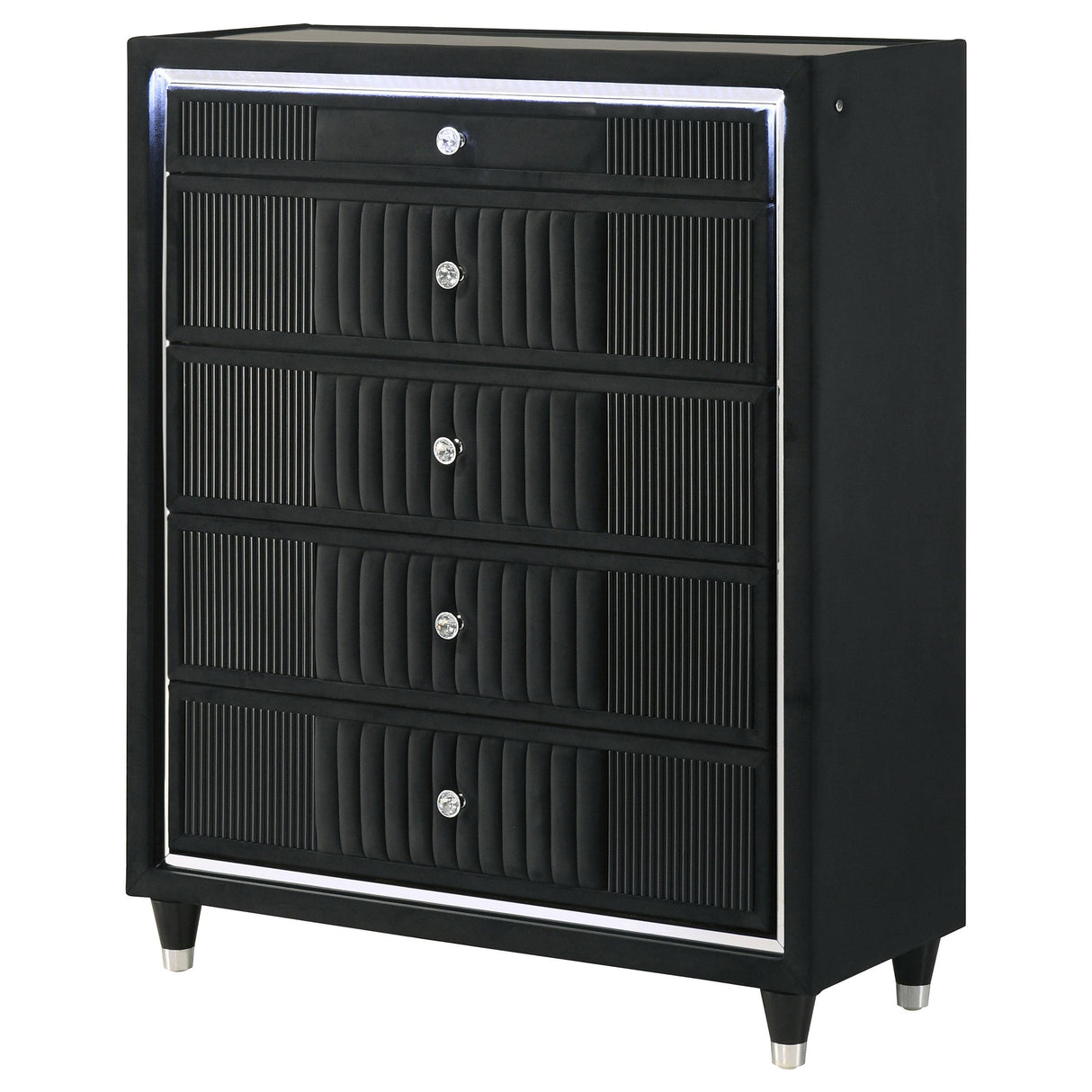 Ravenne Black 5-drawer Velvet Upholstered LED Chest of Drawers from Coaster - Luna Furniture