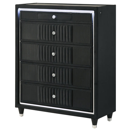 Ravenne Black 5-drawer Velvet Upholstered LED Chest of Drawers from Coaster - Luna Furniture
