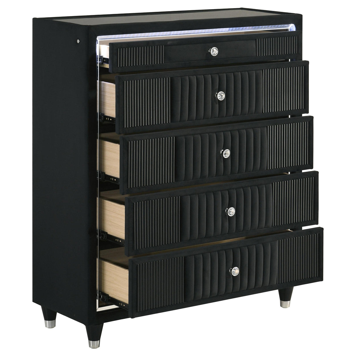 Ravenne Black 5-drawer Velvet Upholstered LED Chest of Drawers from Coaster - Luna Furniture