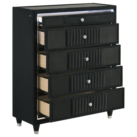 Ravenne Black 5-drawer Velvet Upholstered LED Chest of Drawers from Coaster - Luna Furniture