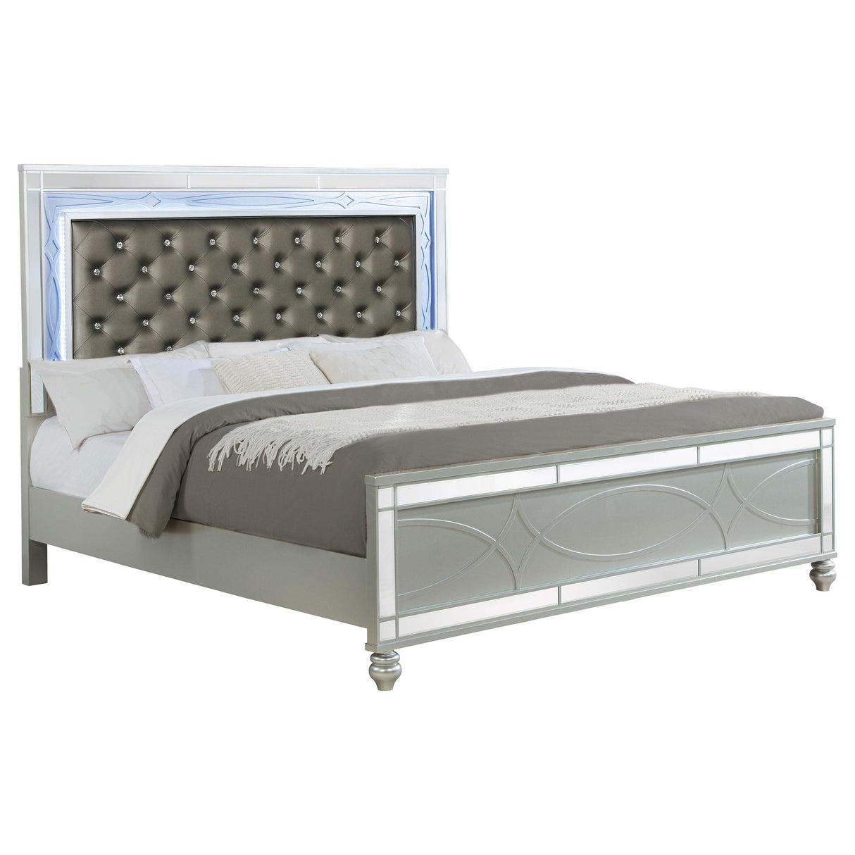 Gunnison Silver Metallic Eastern King Panel Bed with LED Lighting from Coaster - Luna Furniture
