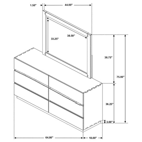 Winslow Smokey Walnut and Coffee Bean 6-Drawer Dresser with Mirror from Coaster - Luna Furniture