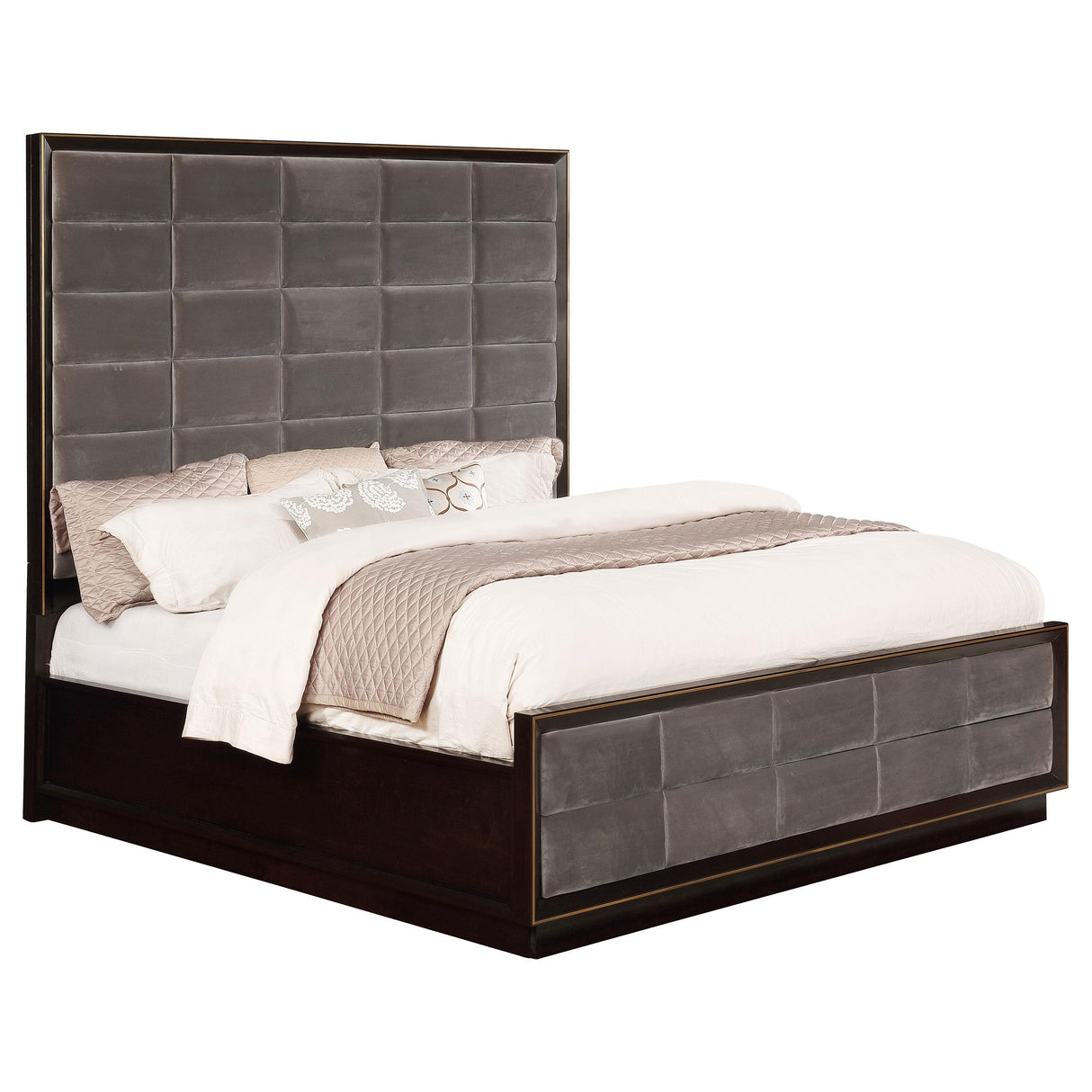 Durango Gray and Smoked Peppercorn Upholstered Queen Bed from Coaster - Luna Furniture
