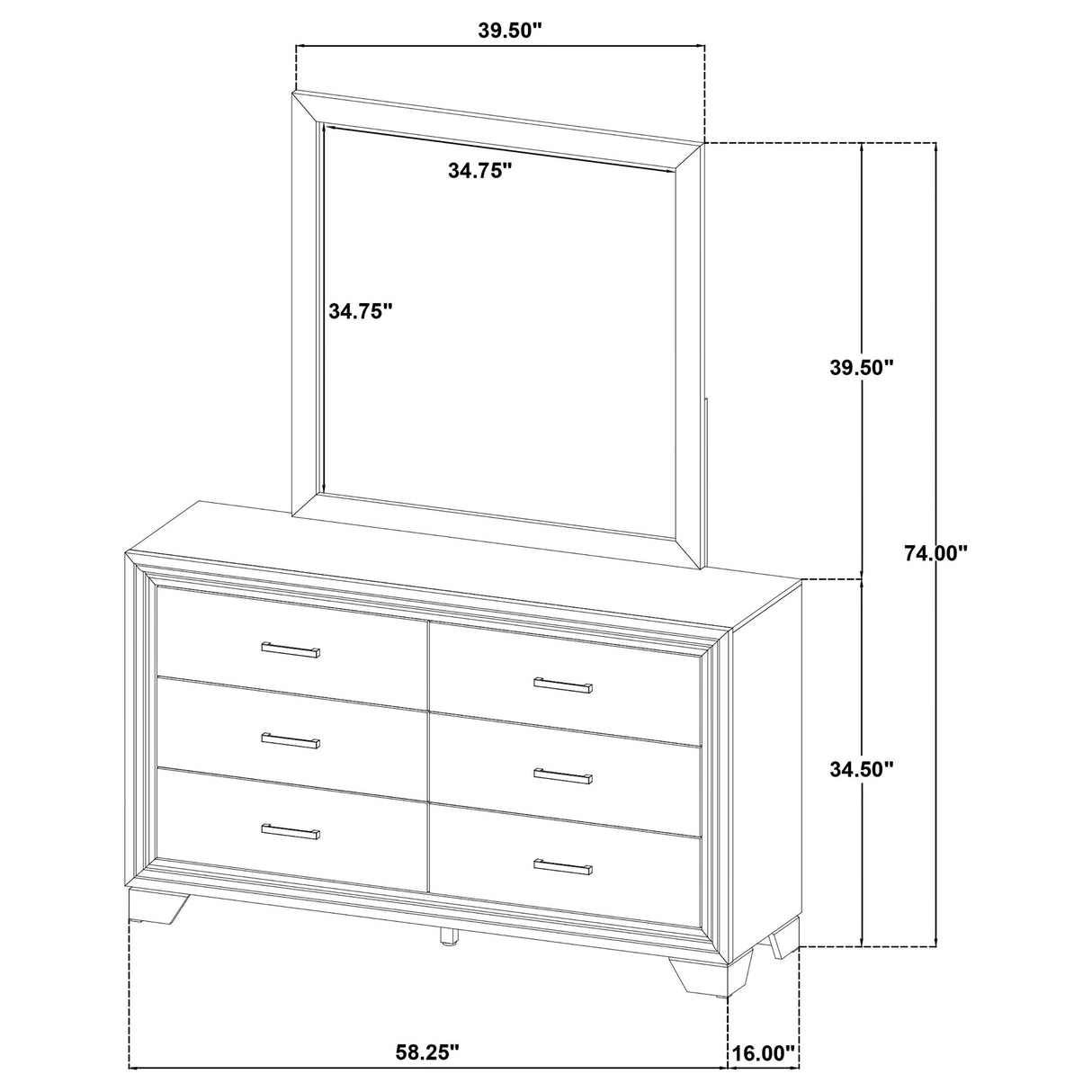 Wright Brown Oak 6-Drawer Dresser and Mirror from Coaster - Luna Furniture