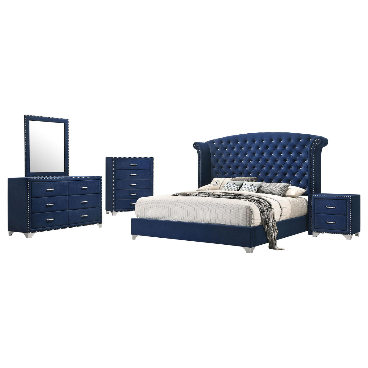 Melody Pacific Blue Tufted Upholstered 5-Piece Eastern King Bedroom Set from Coaster - Luna Furniture