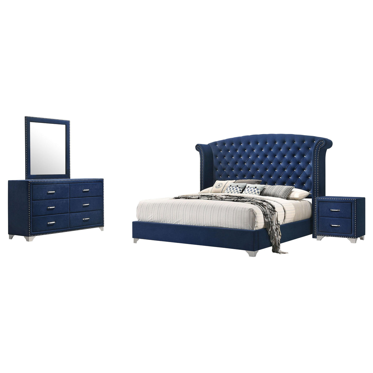 Melody Pacific Blue Tufted Upholstered 4-Piece Queen Bedroom Set from Coaster - Luna Furniture