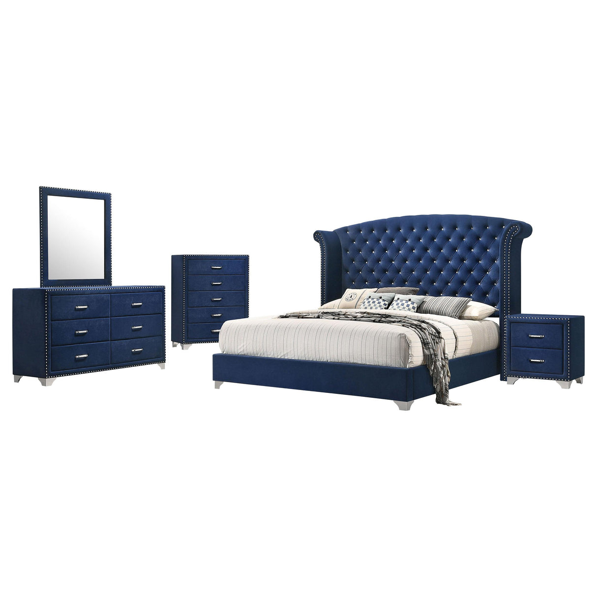Melody Pacific Blue Tufted Upholstered 5-Piece Queen Bedroom Set from Coaster - Luna Furniture