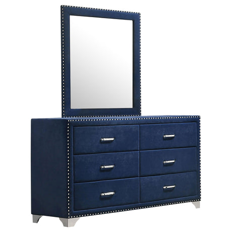 Melody Pacific Blue Upholstered 6-Drawer Dresser with Mirror from Coaster - Luna Furniture