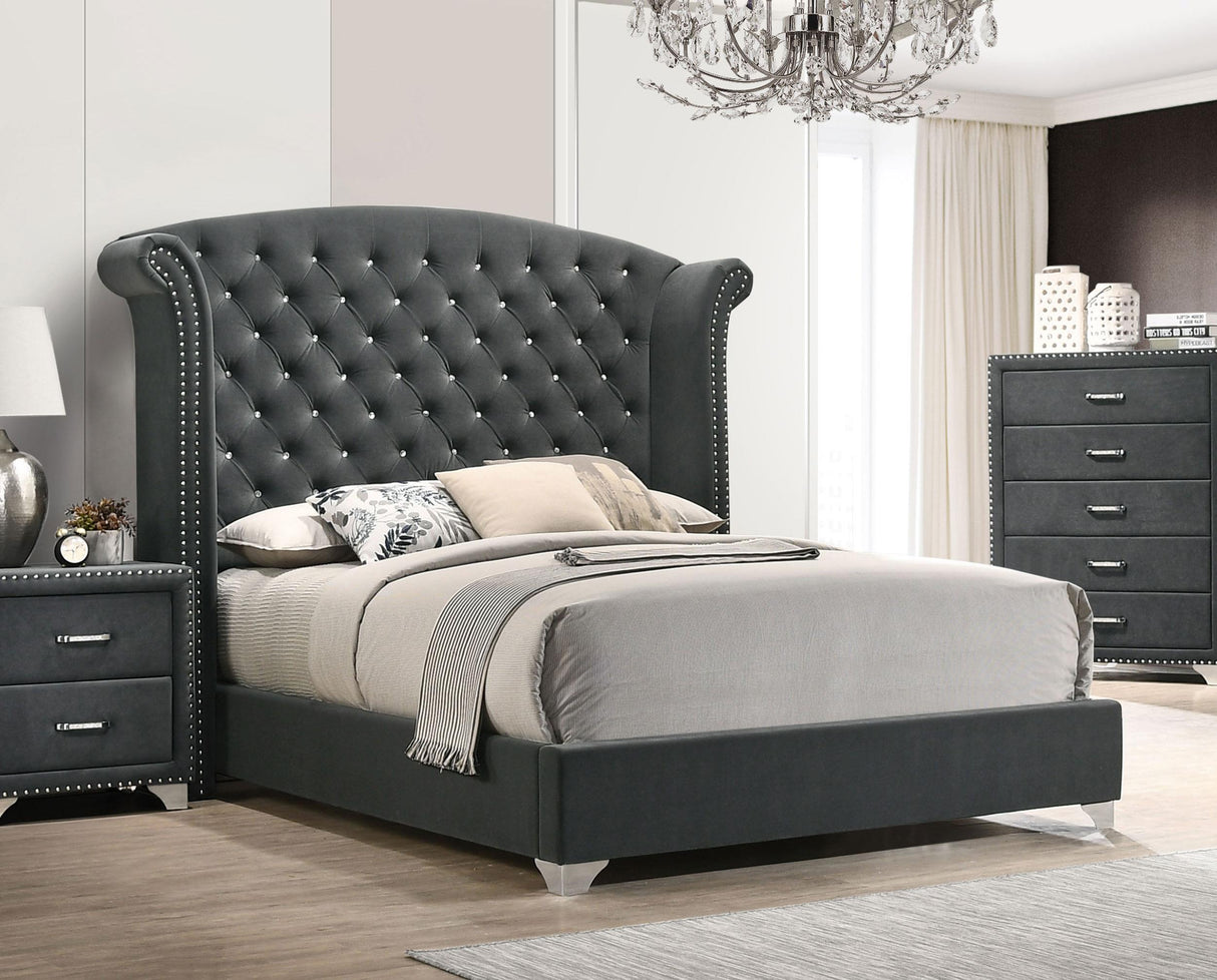 Melody Gray Upholstered Wingback Eastern King Bed from Coaster - Luna Furniture