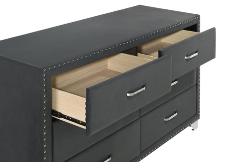 Melody Gray Upholstered 6-Drawer Dresser from Coaster - Luna Furniture