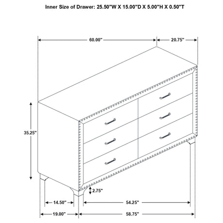 Melody Gray Upholstered 6-Drawer Dresser from Coaster - Luna Furniture