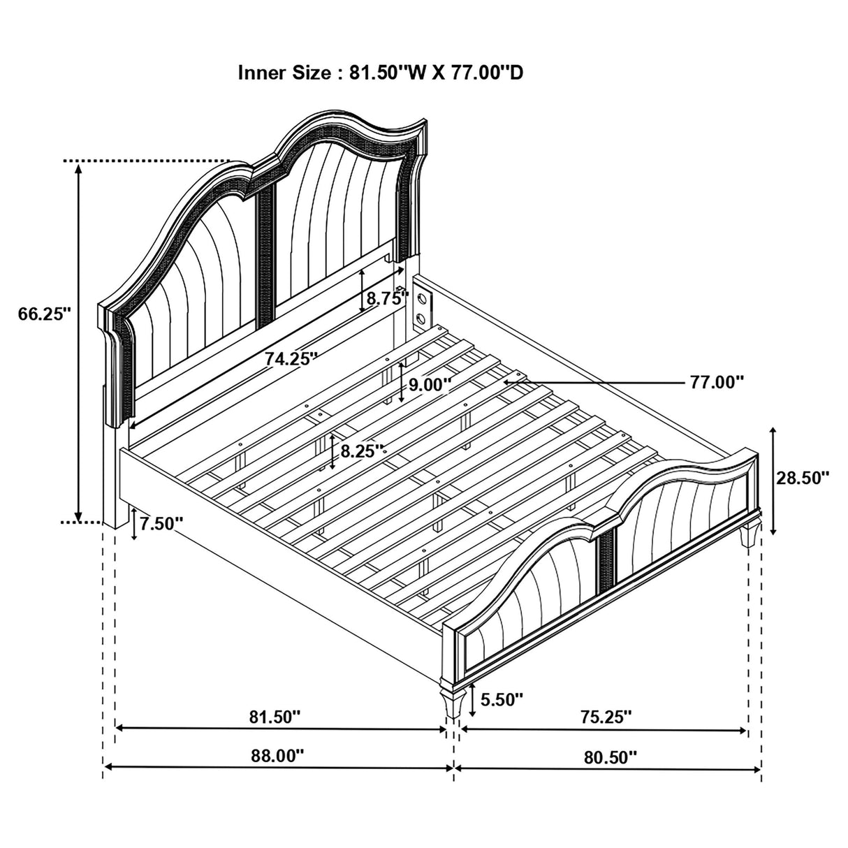 Evangeline Ivory and Silver Oak Tufted Upholstered Eastern King Platform Bed from Coaster - Luna Furniture