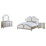 Evangeline Ivory and Silver Oak Upholstered 4-Piece Queen Platform Bedroom Set from Coaster - Luna Furniture