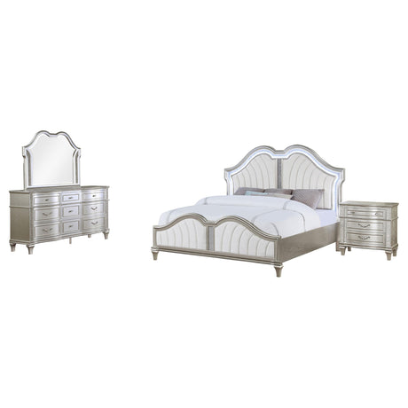 Evangeline Ivory and Silver Oak Upholstered 4-Piece Queen Platform Bedroom Set from Coaster - Luna Furniture