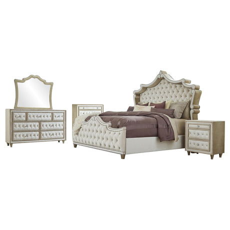 Antonella Ivory and Camel Tufted Upholstered 5-Piece Eastern King Bedroom Set from Coaster - Luna Furniture