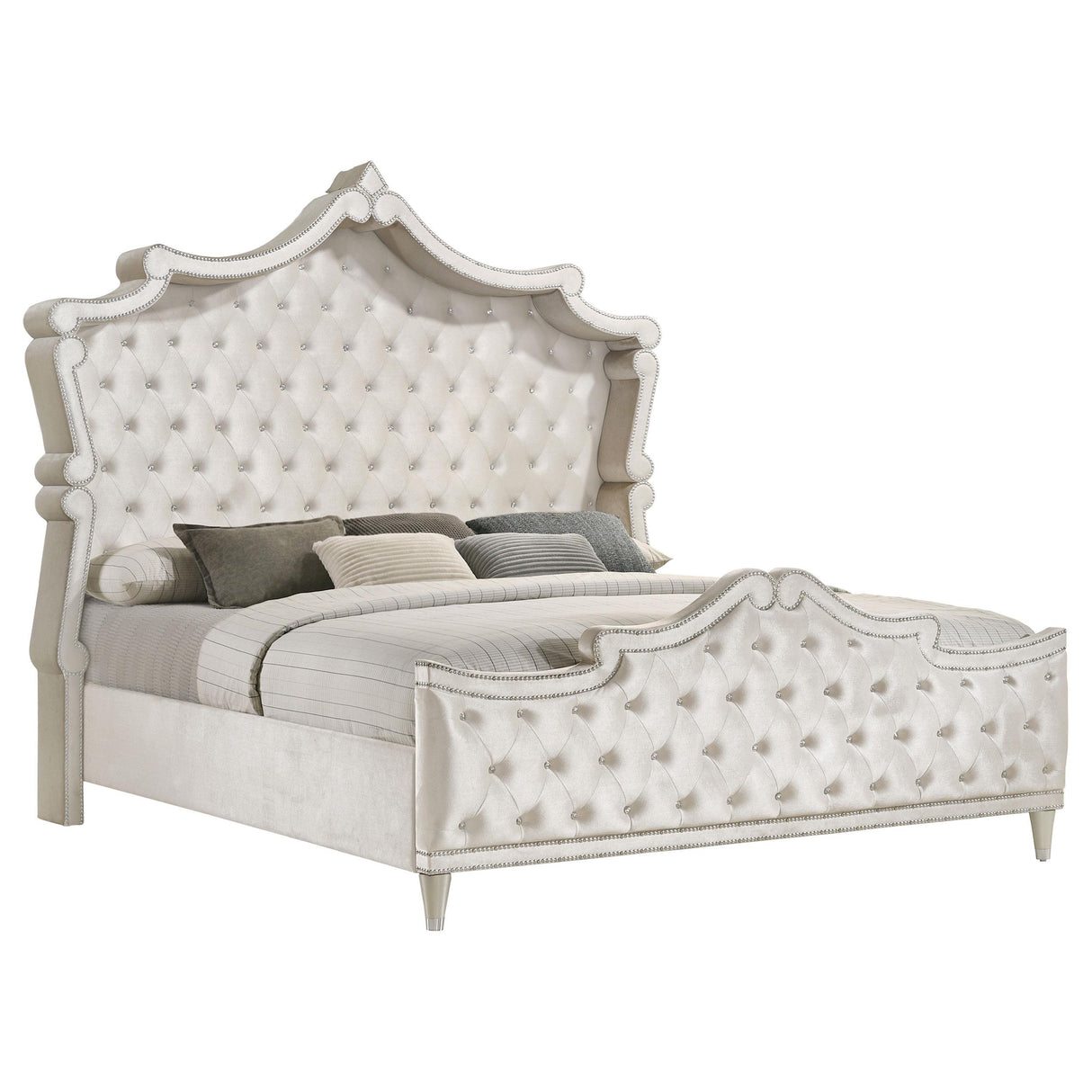 Antonella Ivory and Camel Tufted Upholstered 5-Piece Eastern King Bedroom Set from Coaster - Luna Furniture