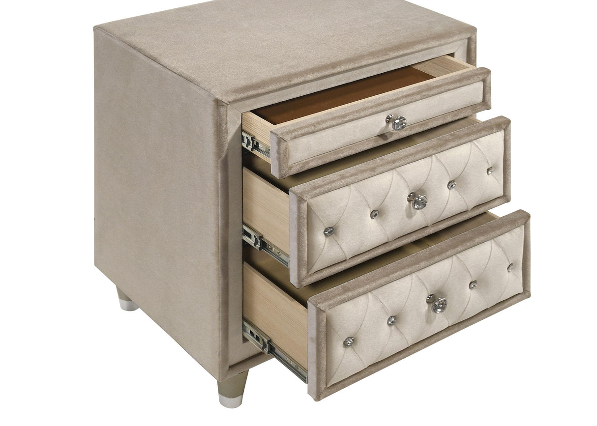 Antonella Ivory and Camel Upholstered 3-Drawer Nightstand from Coaster - Luna Furniture