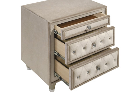 Antonella Ivory and Camel Upholstered 3-Drawer Nightstand from Coaster - Luna Furniture