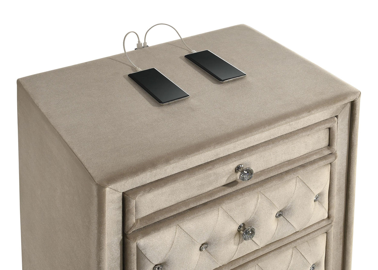 Antonella Ivory and Camel Upholstered 3-Drawer Nightstand from Coaster - Luna Furniture