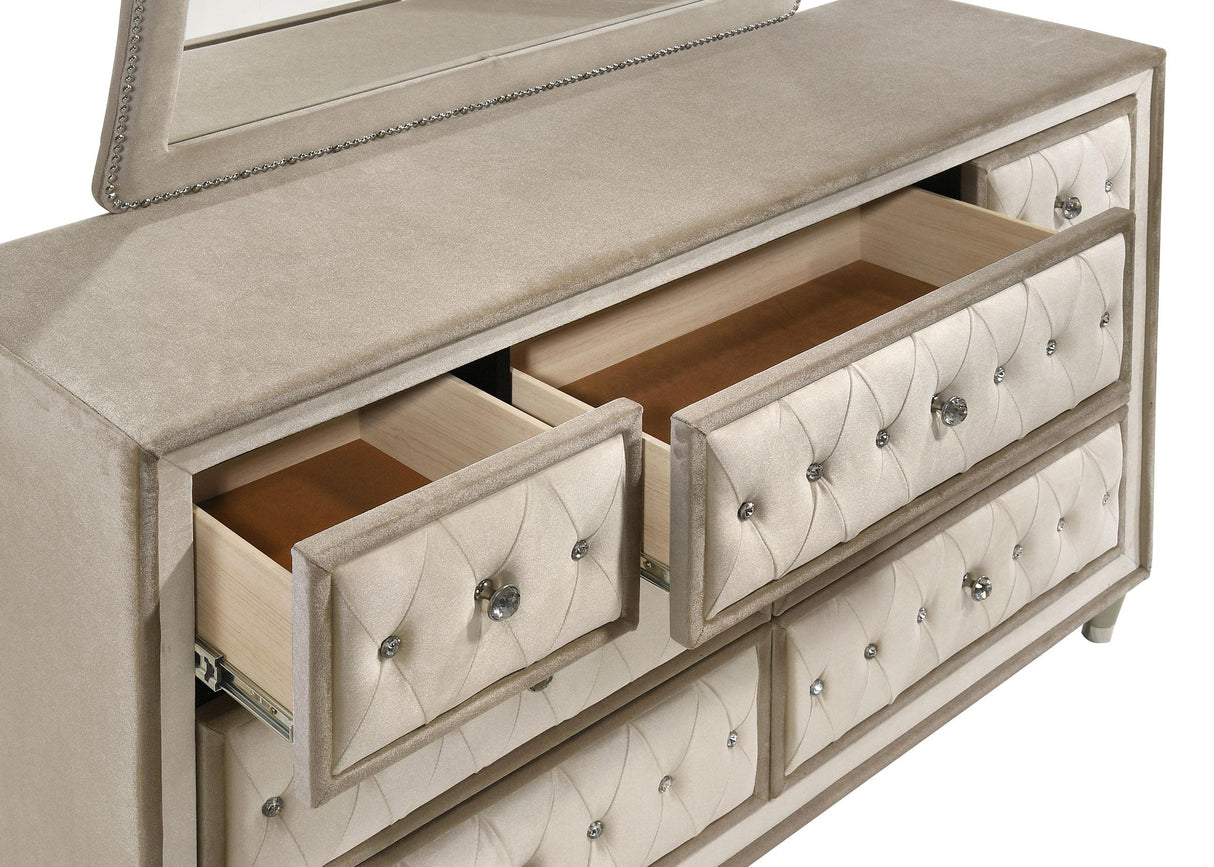 Antonella Ivory and Camel Upholstered 7-Drawer Dresser from Coaster - Luna Furniture