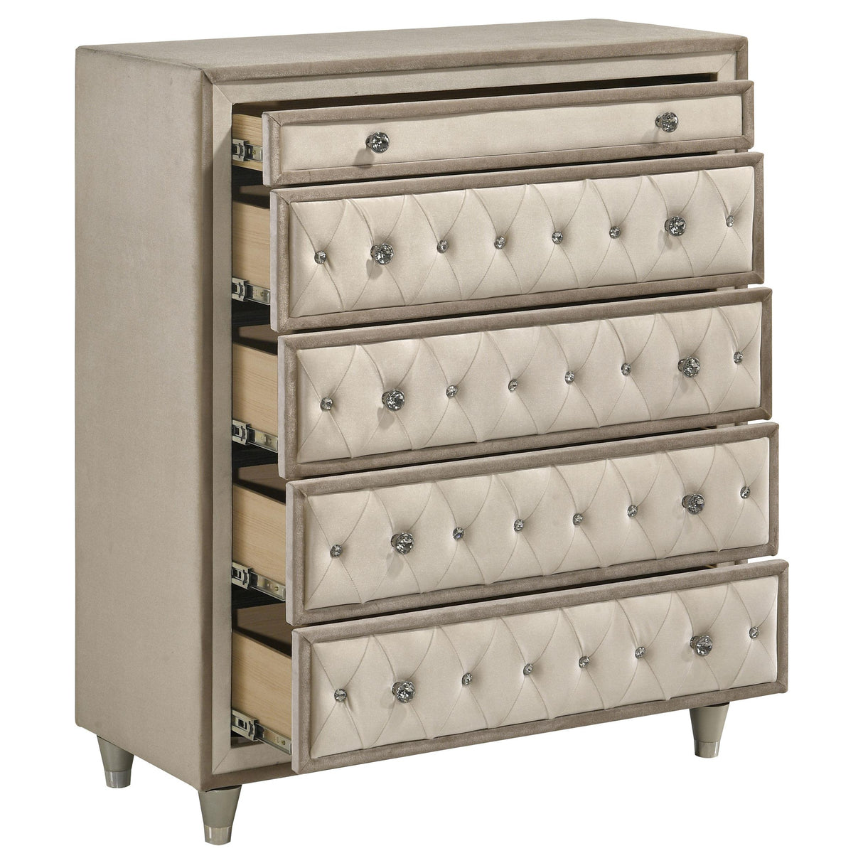 Antonella Ivory and Camel Upholstered 5-Drawer Chest from Coaster - Luna Furniture