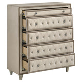 Antonella Ivory and Camel Upholstered 5-Drawer Chest from Coaster - Luna Furniture