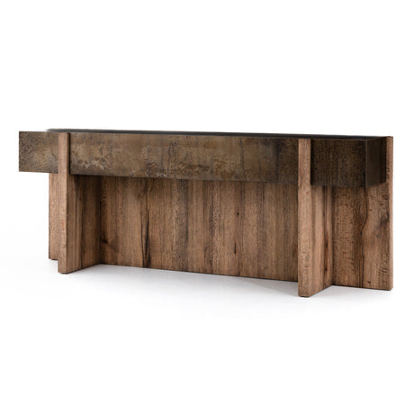 Bingham Console Table in Rustic Oak Veneer from Four Hands - Luna Furniture