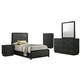 Cavelle Black 5-piece twin bedroom set, black finish and brass knobs, set overview on white