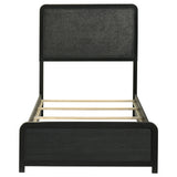 Cavelle Black Twin Panel Bed, front view with upholstered headboard and footboard